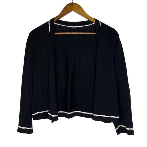 Talbots Plus Women's Black Cardigan Sweater Size 1X Trim Detail Open Front - Picture 1 of 7
